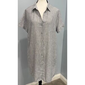 Sigrid Olsen Womens L Striped Linen Blend Shirt Dress Coastal Grandma Lagenlook